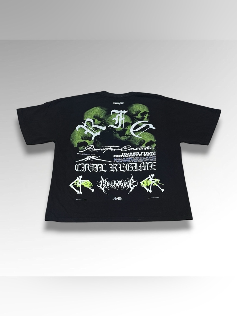 Civil Regime Roses From Concrete Green Skull Tee